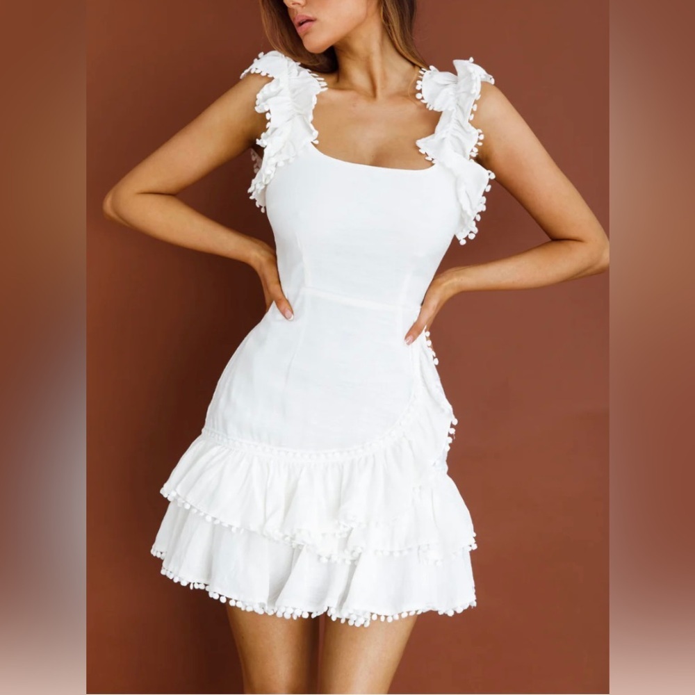Selfie Leslie Annie Ruffle Pom-Pom Mini Dress